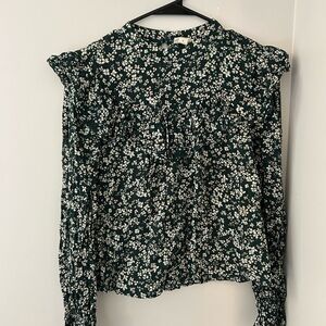 a.n.a Dark Green Floral Blouse